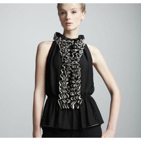 Robert Rodriguez XS Black Ruffled Blouse Women Coquette Victorian Work‎ - Picture 2 of 12